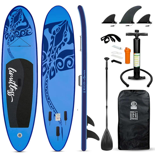 TGO Gear 10' iSUP Inflatable Stand Up Paddle Board - All-Around Versatility, Anti-Slip Deck, 3 Fins - Includes Pump, Leash, Backpack, Repair Kit - Blue Whale