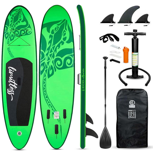 TGO Gear 10' iSUP Inflatable Stand Up Paddle Board - All-Around Versatility, Anti-Slip Deck, 3 Fins - Includes Pump, Leash, Backpack, Repair Kit - Green Whale