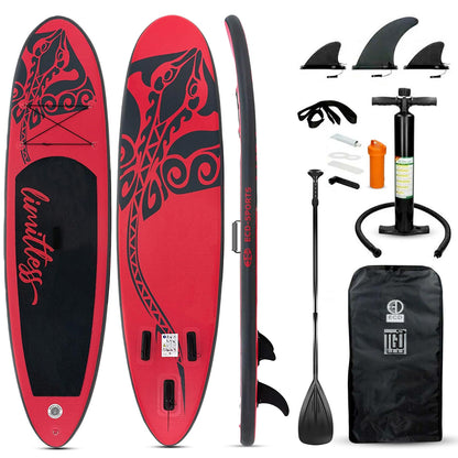 TGO Gear 10' iSUP Inflatable Stand Up Paddle Board - All-Around Versatility, Anti-Slip Deck, 3 Fins - Includes Pump, Leash, Backpack, Repair Kit - Red Whale