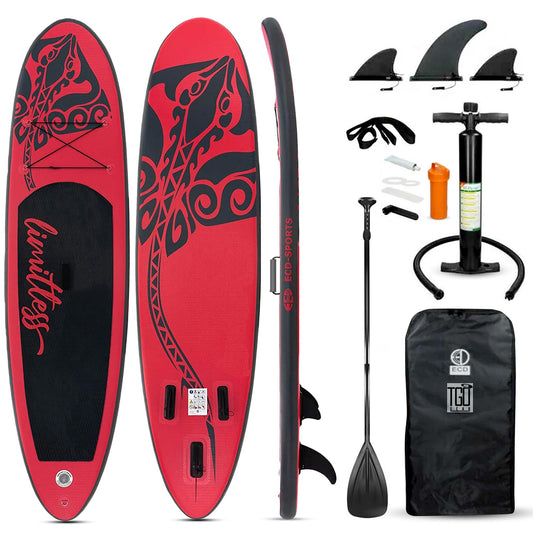 TGO Gear 10' iSUP Inflatable Stand Up Paddle Board - All-Around Versatility, Anti-Slip Deck, 3 Fins - Includes Pump, Leash, Backpack, Repair Kit - Red Whale