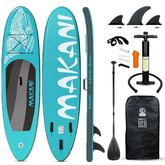 TGO Gear 10.5' iSUP Inflatable Stand Up Paddle Board - All-Around Versatility, Anti-Slip Deck, 3 Fins - Includes Pump, Leash, Backpack, Repair Kit - Turquoise Mako